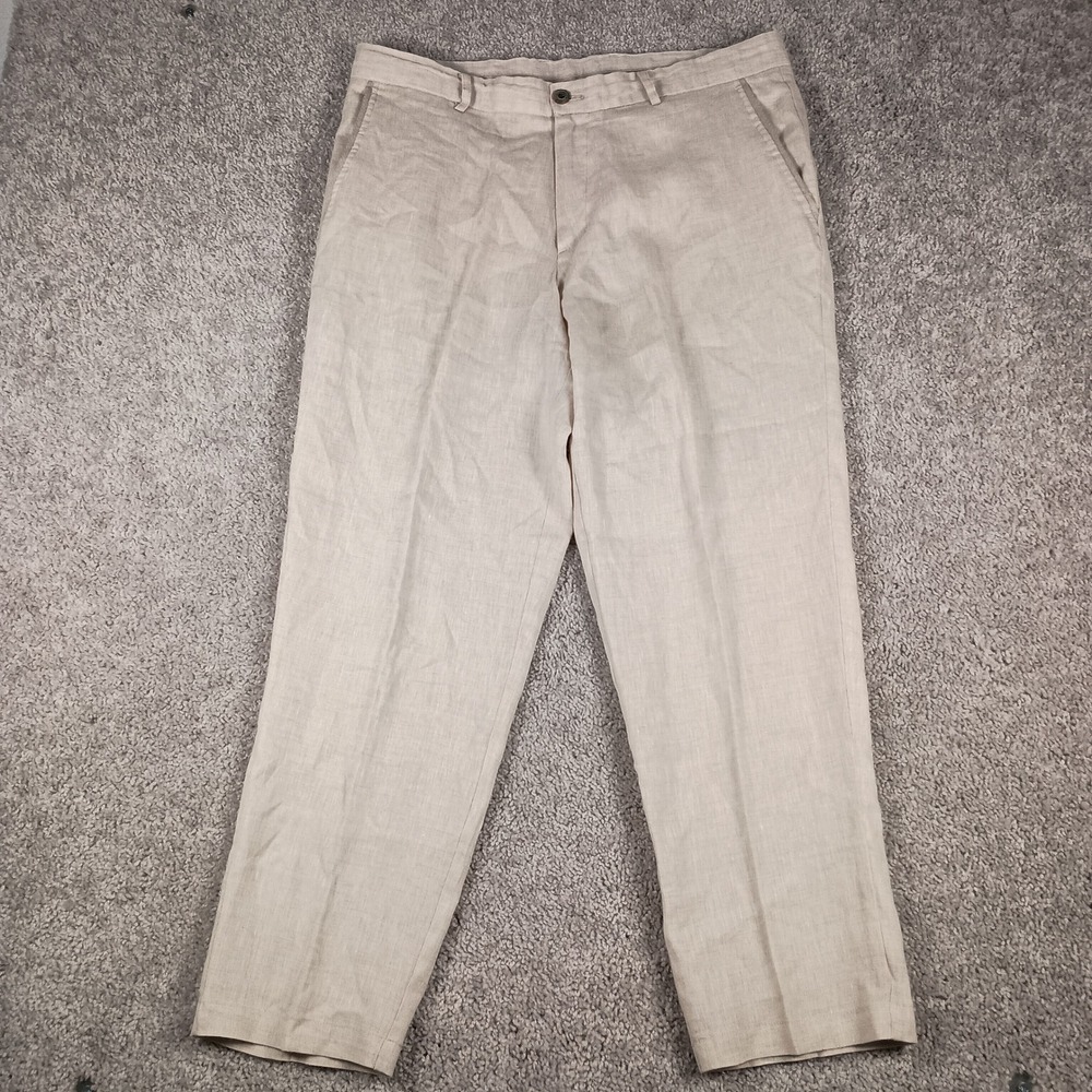 Tasso Elba Island Pants Mens 36x30 Beige Excellent 100% Linen Straight Leg Flat